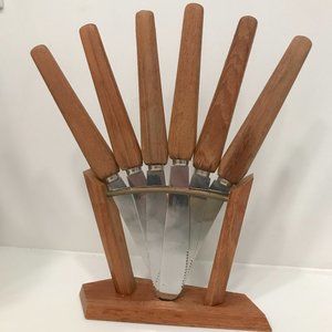 Rostfrei Solingen Germany cheese spreaders teak midcentury modern set 6 vintage